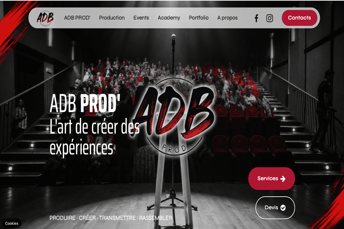 Page d'accueil du site ADB Production