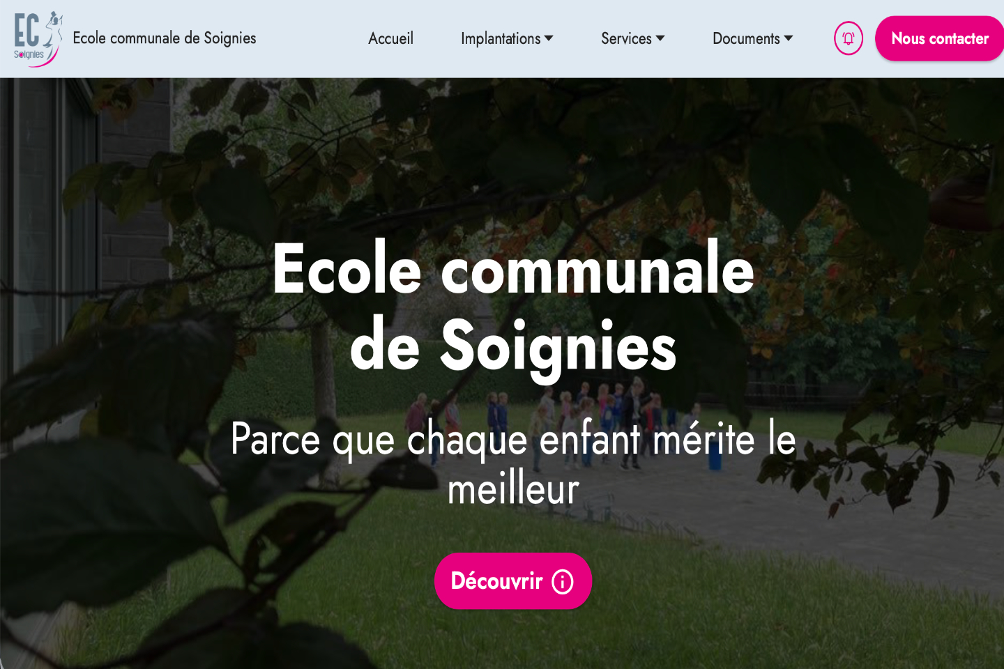 Page d'accueil du site École communale de Soignies