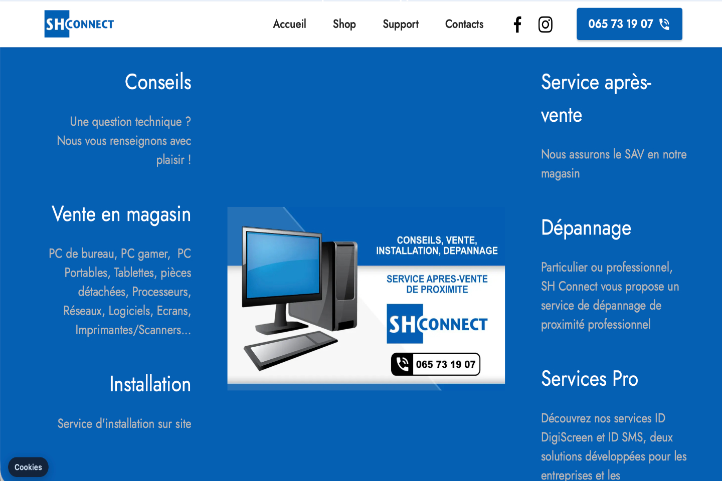 Page d'accueil du site SH Connect