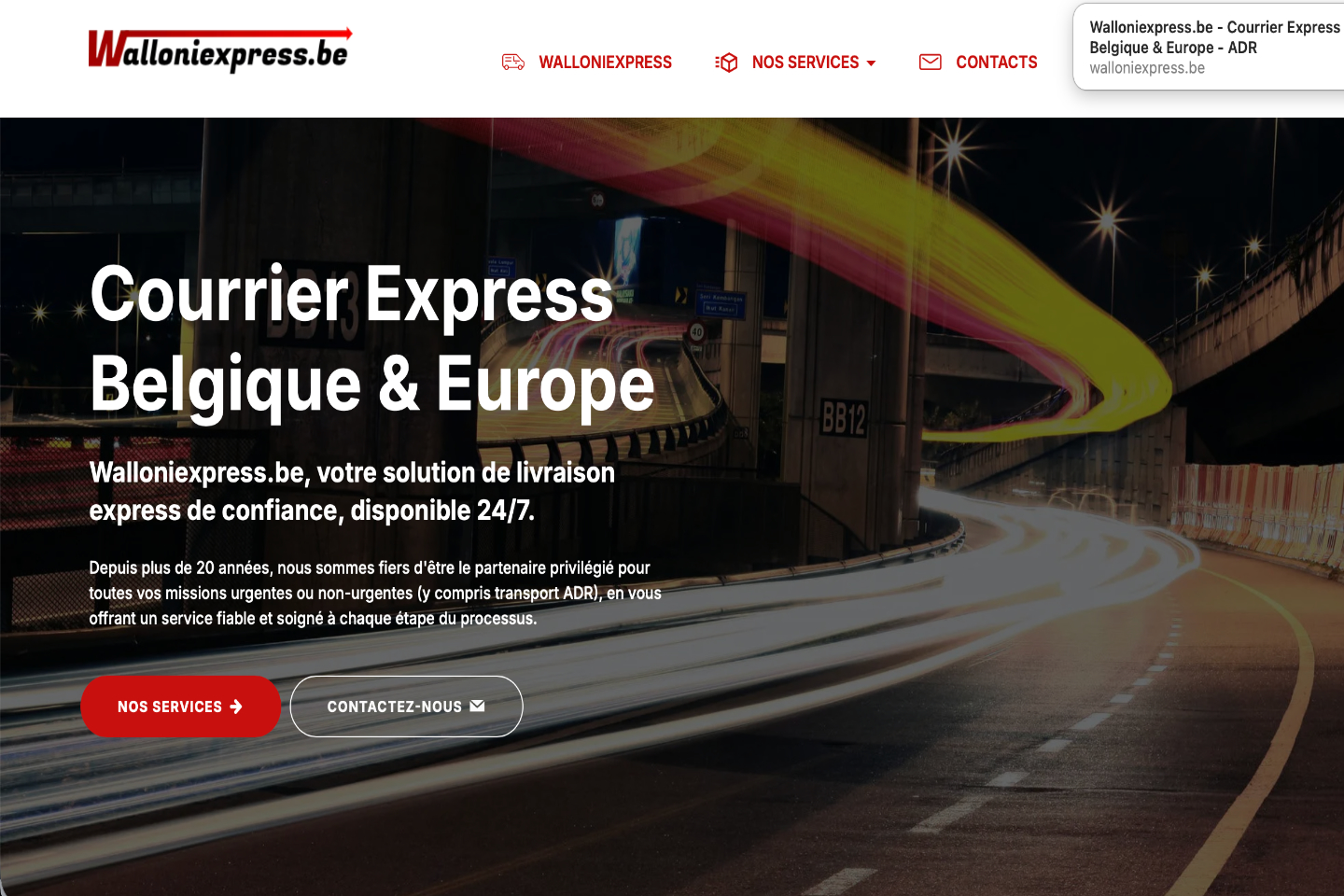 Page d'accueil du site Walloniexpress